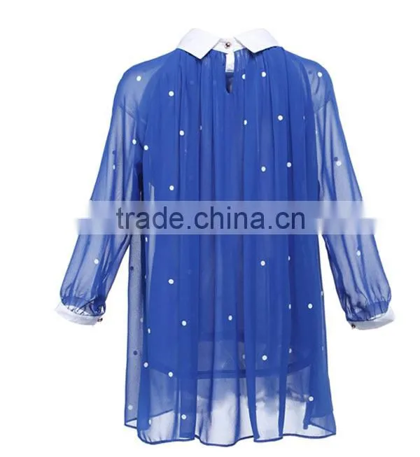 2015 fashion polyester doule layer long sleeves direct manufacturer high quality design of office blouses