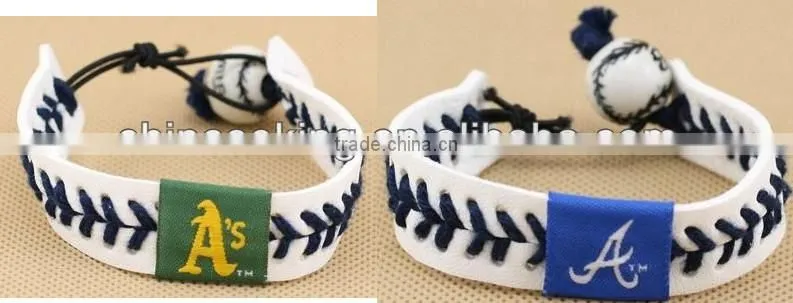 U.S. Major League Baseball leather braided bracelet, baseball sports leather bracelet,custom logo leather bracelet for promotion