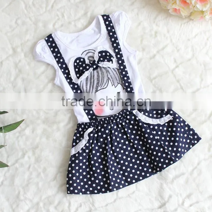 New design girls Kids Polka Dot Big Bowknot Little Girl Pattern Fake Two Piece Belt dress plus size SV004092