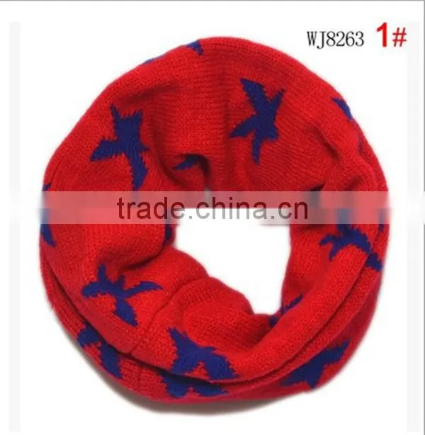 Korean style lovely winter warm acrylic five-pointed star pattern fashion baby scarf kids infinity scarf