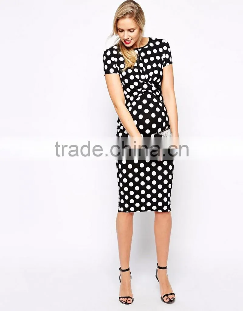 2016 Latest body conscious polka dot maternity dress with cross front