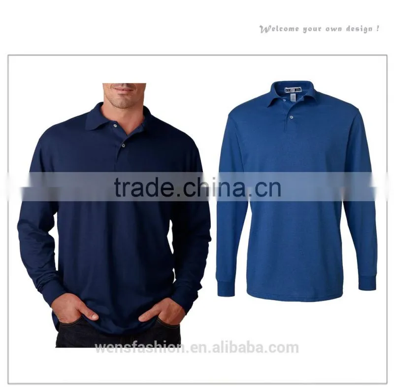 Preshrunk cotton Mens custom long sleeve jersey polo shirts