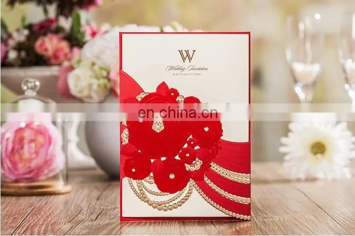 Wedding Items Chinese 6039 Red Big Flower Free Customized Wedding Invitation Card