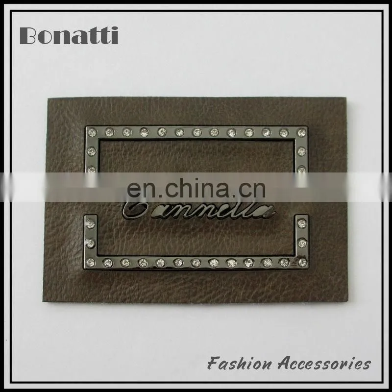 latest design pu leather labels or patches metal logo high quality
