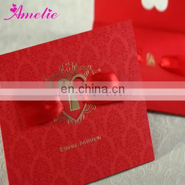 ACW1041 Bride and Bridegroom Stock Red Ribbon Marry Invitation Card