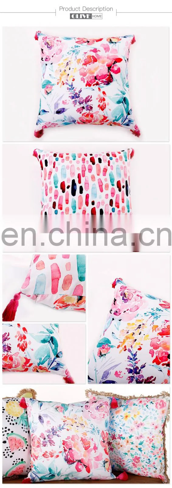 Factory price Custom Design Printed Linen Fabric Soft Cover Outdoor Furniture Cushions