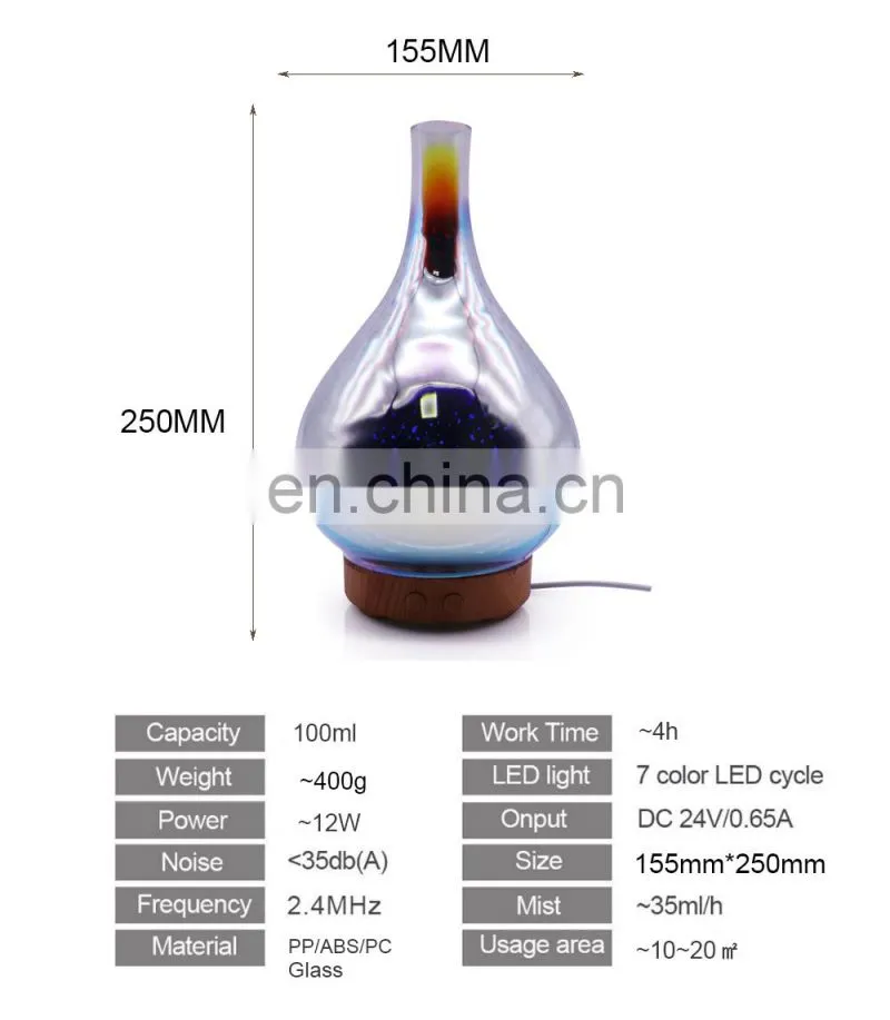 2018 New product oem rechargeable aroma essential oil diffuser 3d glass electric aroma diffuser