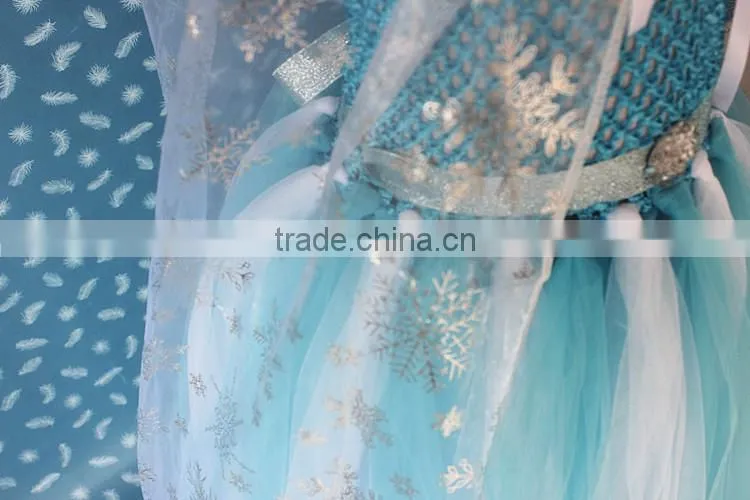 Reticular with diamond long cloak dress frozen kids dress for cosplay