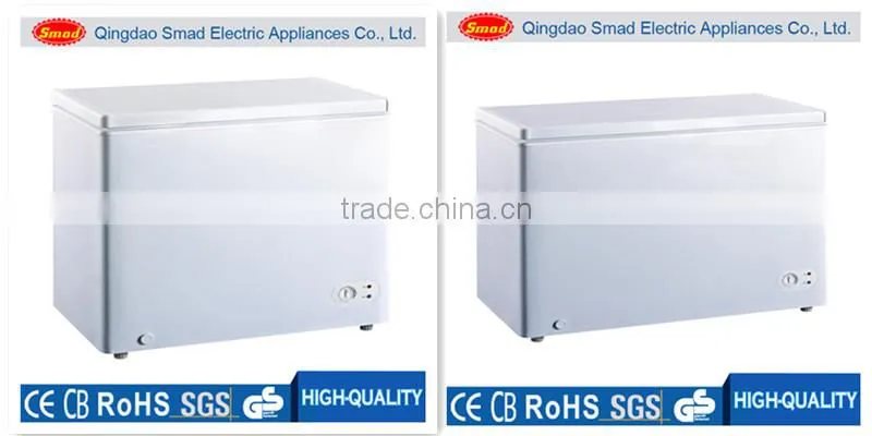 Top open sliding glass door chest freezer with two compartments