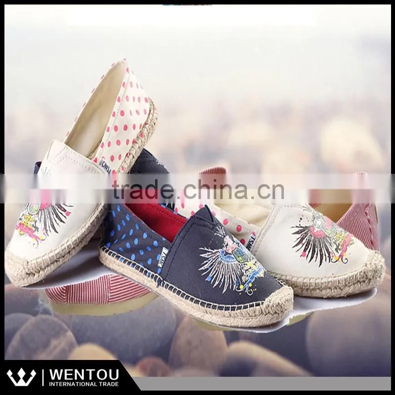 Wholesale Casual Two-tone Polka Dot Slip On Canvas Espadrille