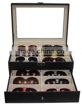 Black Leather large Jewelry Box sunglass organizer,black leather watch box organizer,hard shell faux leather drawer organizer