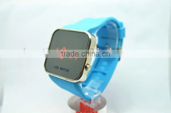 silicone wristband mirror led watch with silicone band, bright led lights,alloy watch case