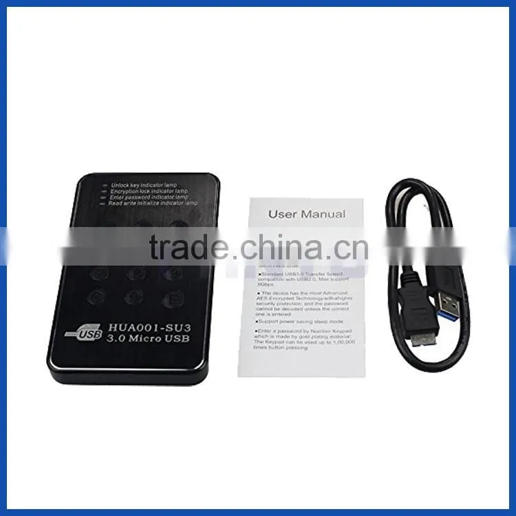 Encrypted USB 3.0 HDD Hard Drive External Enclosure 2.5" SATA Case AES Lock
