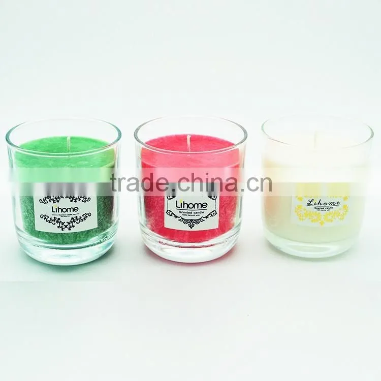 pink wax scented candle in glass jar,multi-colored and difference size are available