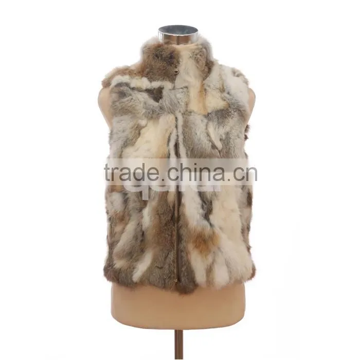 QD30406 Hot Sale Women Real Rabbit Fur Short Vest with Stand Collar