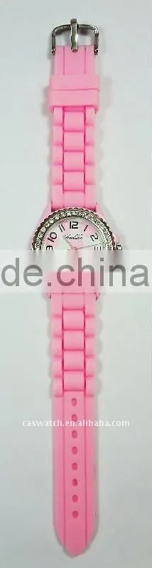 Pink silicone Geneva watch