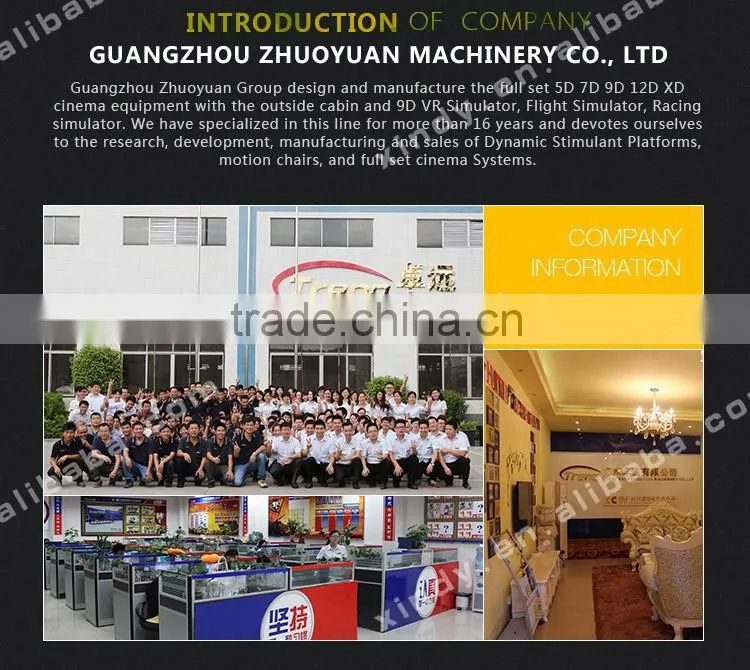 2016 Guangzhou Zhuoyuan 9d theatre simulator VR equipment with wonderful vr 9d theatre simulator
