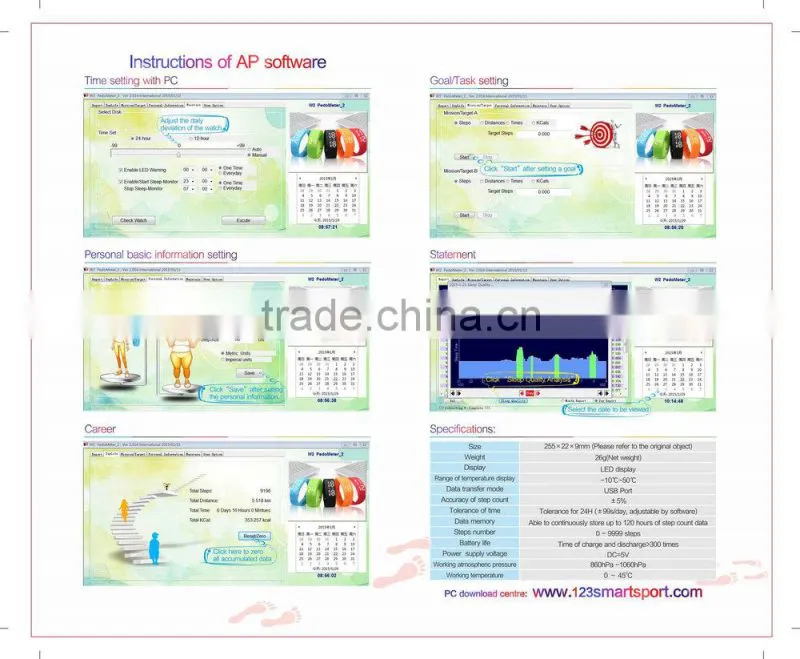 2015 new hot sale manual 3d sport led wristband pedometer