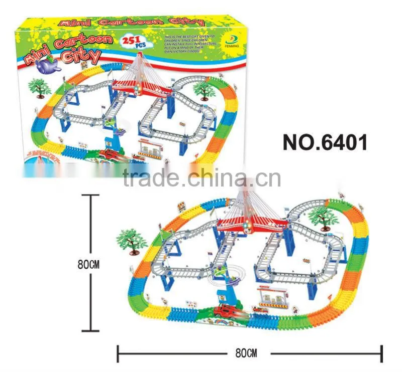 Plastic toy B/O railcar with music and light/ railway toy set 6401