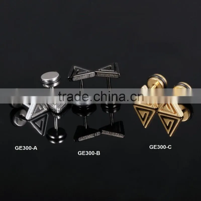 reliable Guangzhou jewelry wholesalers fashionable jewelry 18K gold plated triangle earring men stud