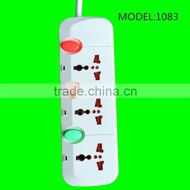 3 gang Way Electrical Outlet Multi Power Socket extension Strip with safety guard sheet