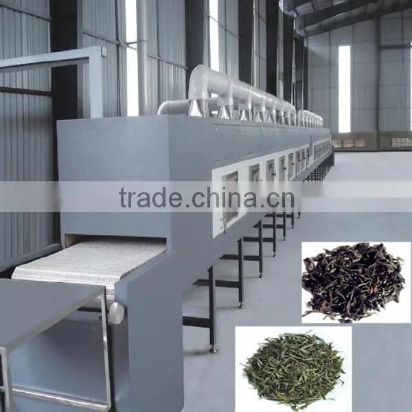 High capacity industrial tunnel microwave drying for green leaves