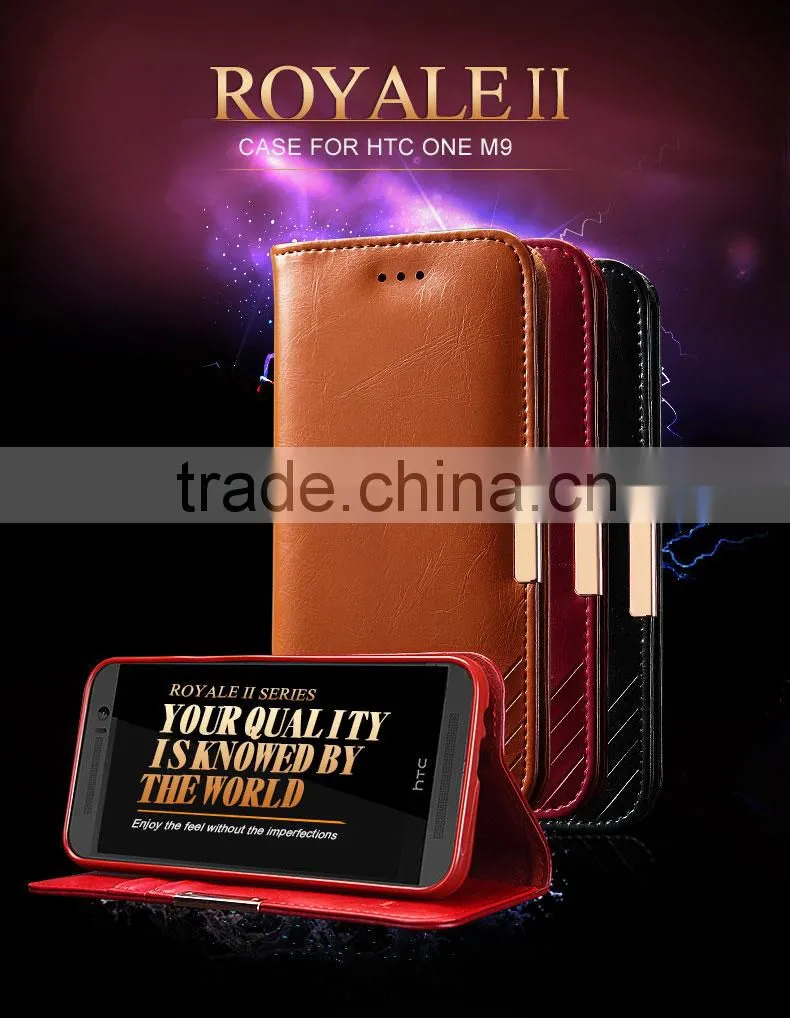 Real cow leather Magnetic flip wallet case for HTC ONE M9