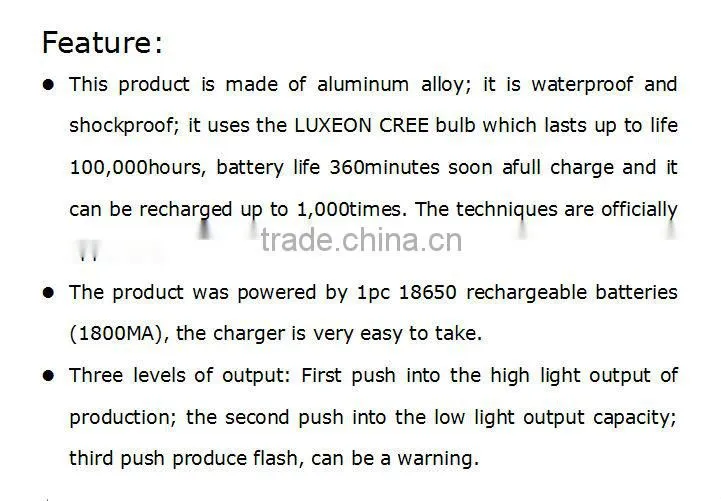 Power Style Cree LED Flashlight Waterproof Torch with Metal Hook LED Professional Lighting