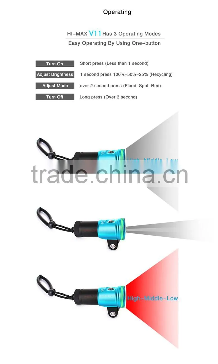 Scuba Torch 32650 Video Diving Light with ball head stand ,up to 100M