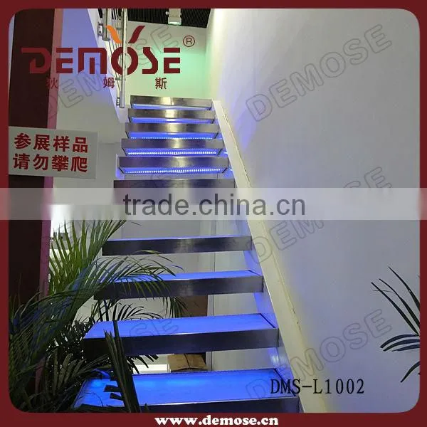 LED glass stairs/ indoor led stair light/steel structure staircase