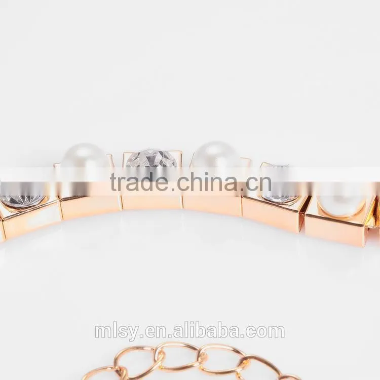 Women copper Color Pearl pendant necklace ornaments crystal chain Brightness F1-80036