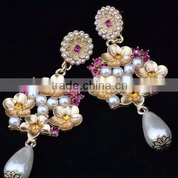 hanging indian flower tassel artificial pearl earrings