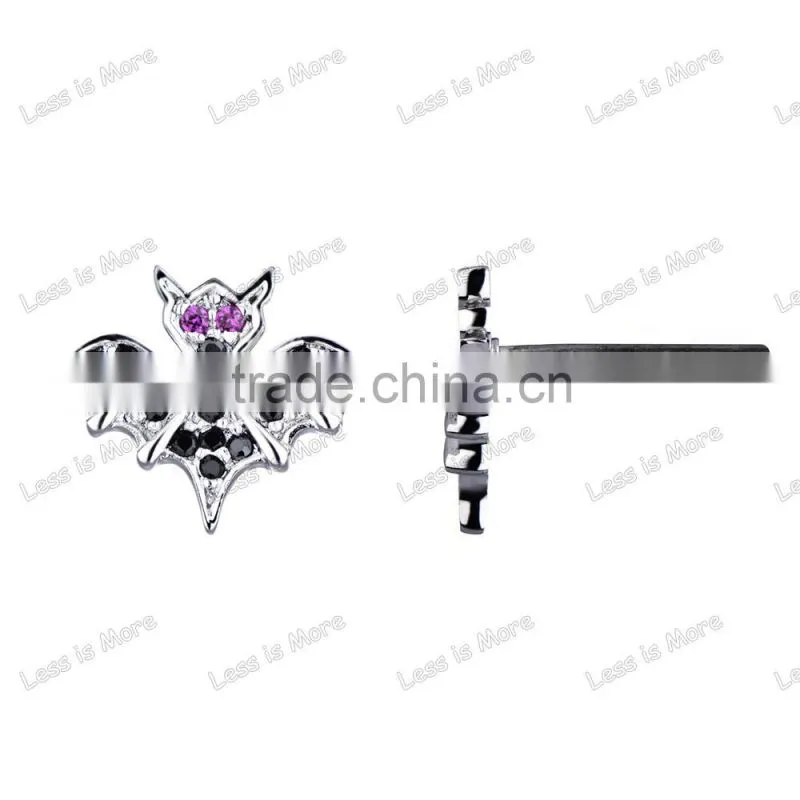 Fashion Vampire Black CZ Bat Stud Earrings