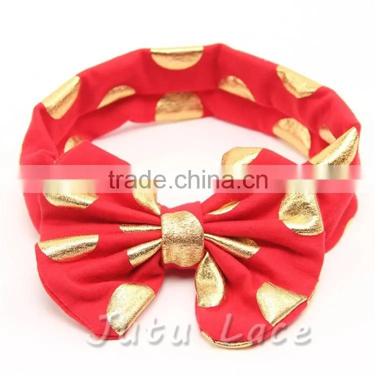 New wide fabric elastic headband flashing-polka dot hair bow headwrap-flashing bow headbands