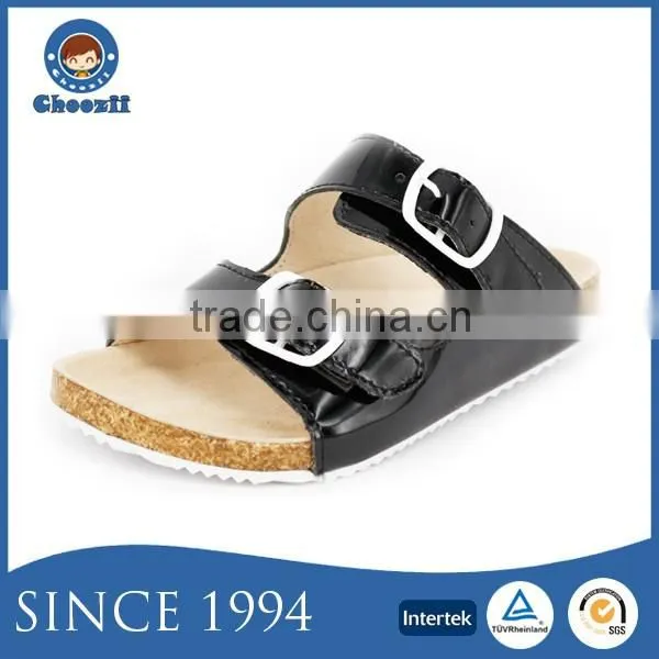 2016 Fashionable Golden Leather Girls Sandals with Cork Sole