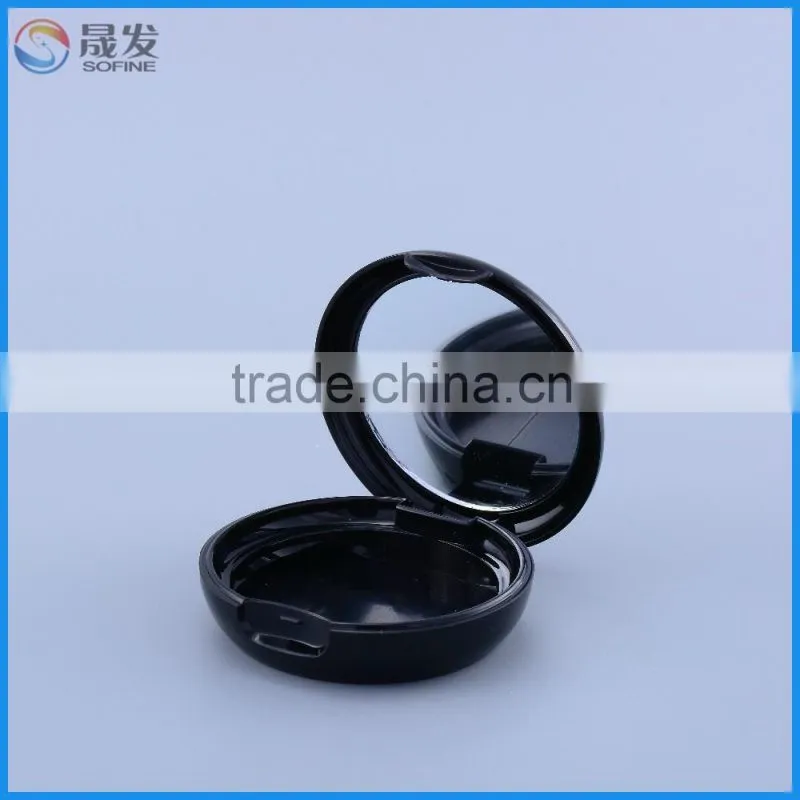China round Black plastic empty compact powder case for cosmetic make up