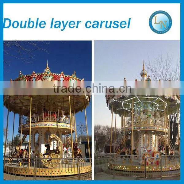 Chrismas discount! China manufacturer fiberglass theme park amusement double decker merry go round carousel rides for sale