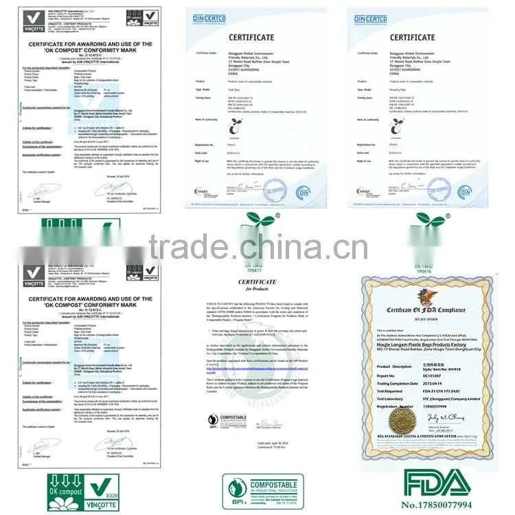 EN13432 biodegradable cornstarch plastic EN13432 ASTMD 6400 biodegradable trash bags
