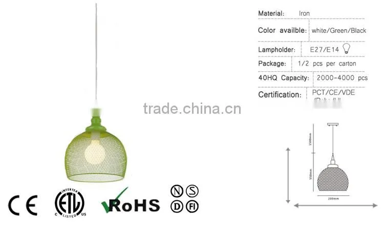 pendant light fixture with green color modern E14