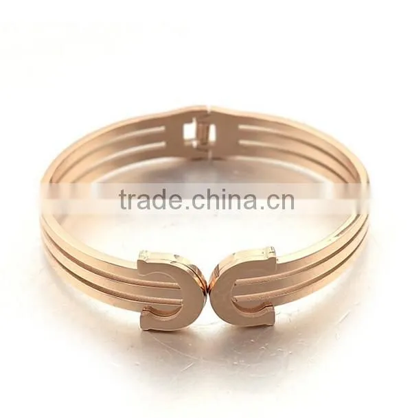 Retail Stainless Steel Women Bangle Rose Gold Spring Shield Bracelet Jewelry