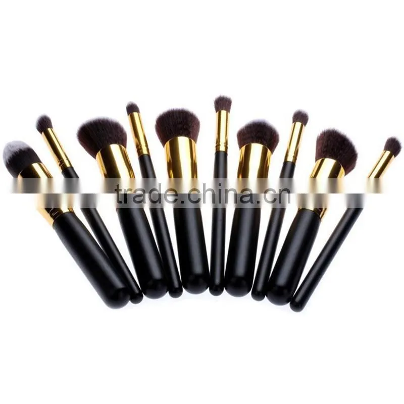 Hot sale high quality 10pcs Black gold Synthetic Kabuki Makeup Brush Set with private label