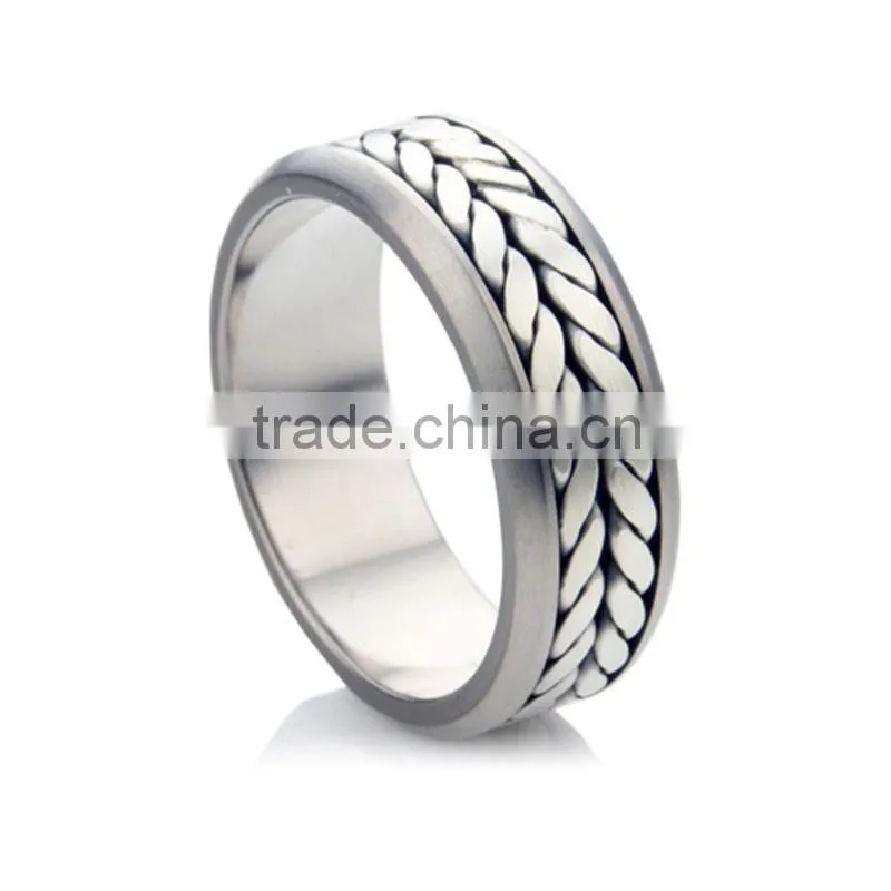 Titanium mens wedding ring with silver chain inlay, Titanium silver 316l stainless steel rings