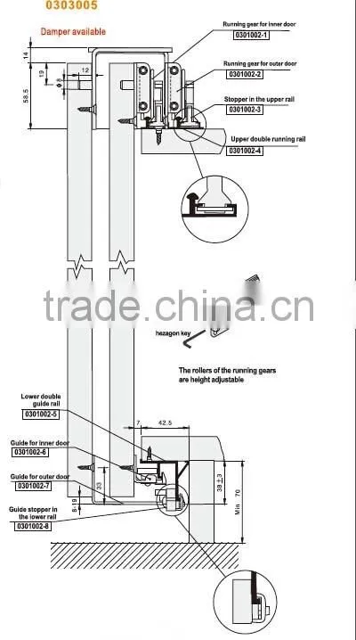 outer-hanging type sliding door hardware for wardrobe cabinet sliding door hardware