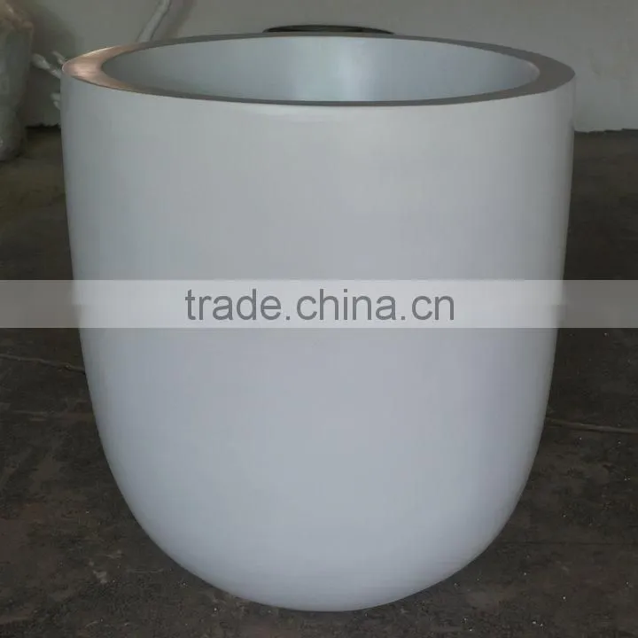 Round white fiberglass flower pot