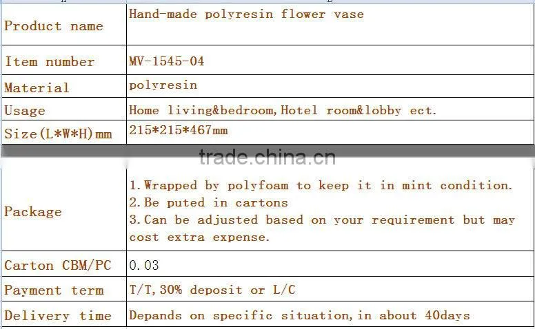 Hand-made polyresin flower vase