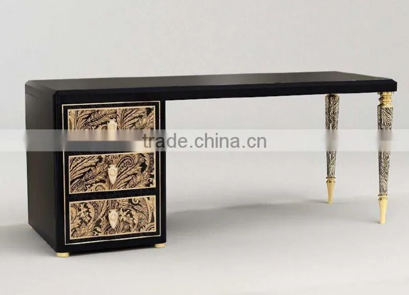 Classic Royal European Contemporary Style Pure Black Office Table Set with Bookcase BF11-01234c