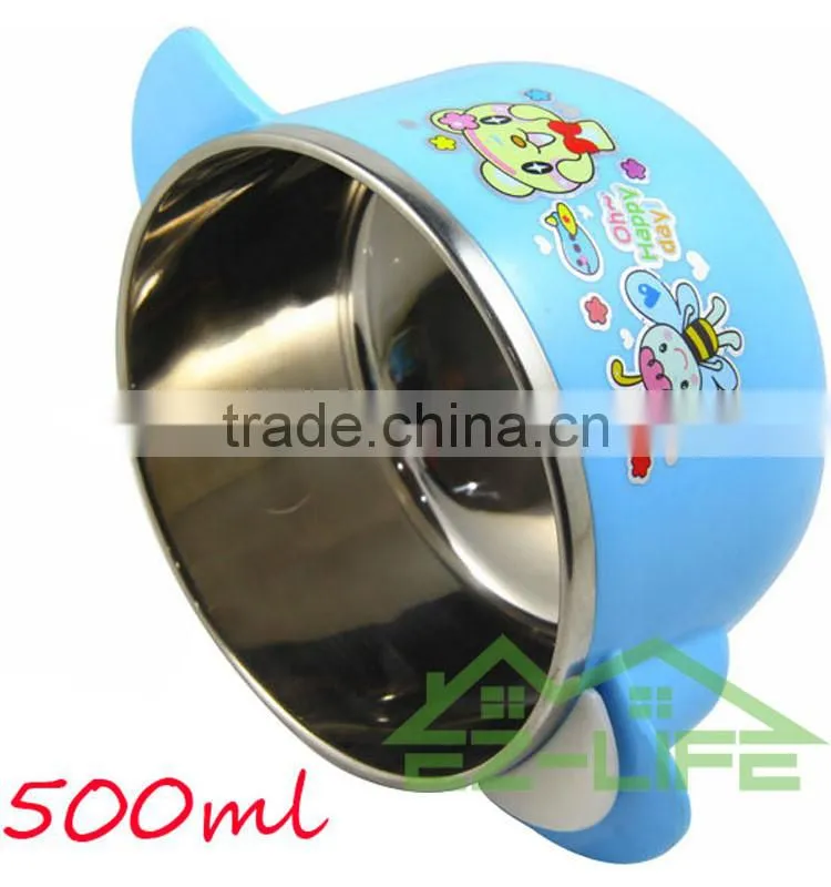 Creative baby dinnerware 500ML stainless steel kids food thermal sockproof feeding bowls