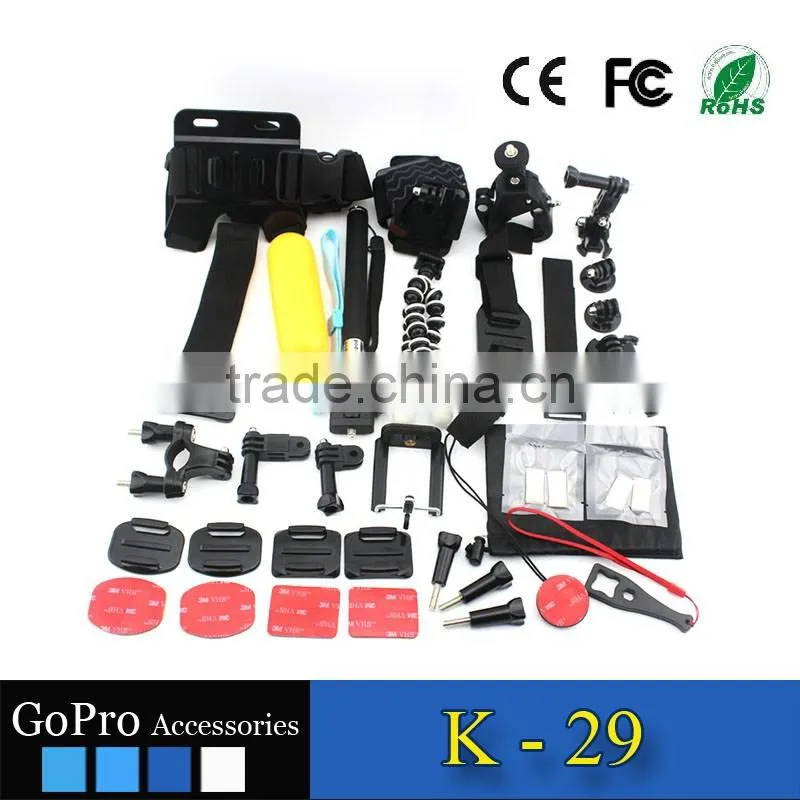 free sample hot selling cheap 35 in 1 products kit for gopros heros 4 accessories kit mount