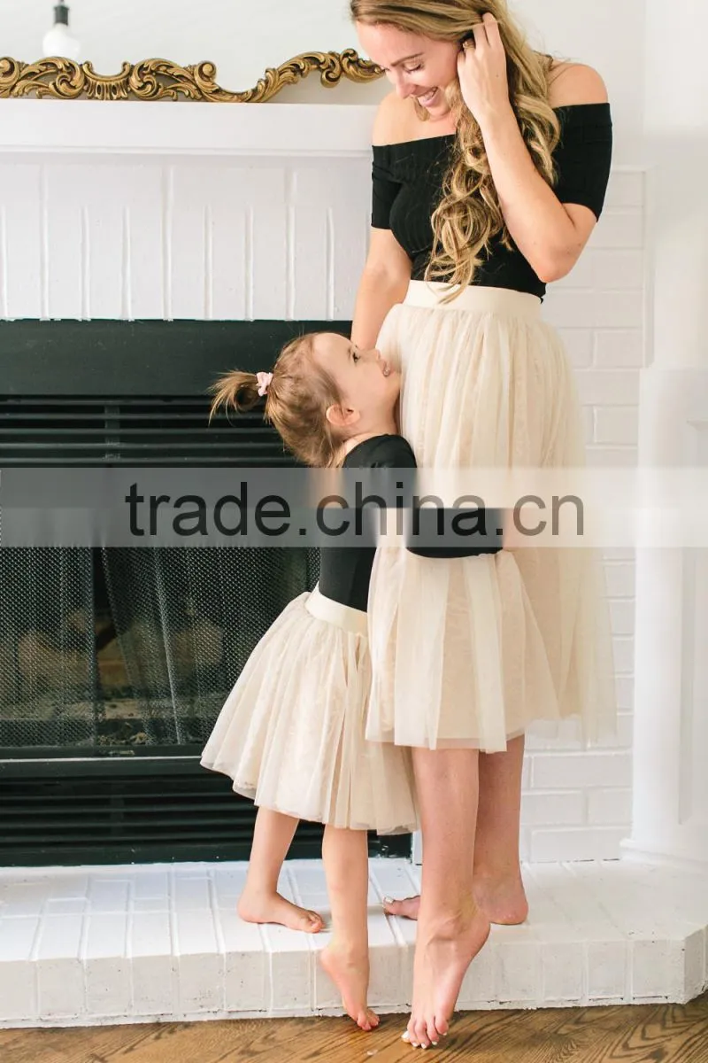Custom Matching Clothes mother and daughter 100% Nylon Tulle Cream Skirts MOMMY AND ME SET