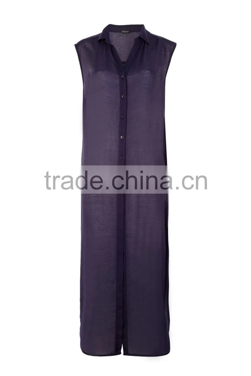 2017 Latest Sleeveless Maxi Beach Shirt Dress Bohemian Button Maxi Dress HSd9212